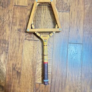 VTG 60s  Bancroft Super Winner Wood Tennis Racket with Wooden Press Frame Bamboo